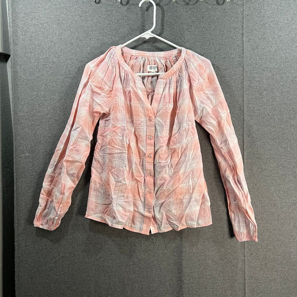 Candace Cameron Bure Plaid Y-Neck Shirt Rose Quartz, XX-Small